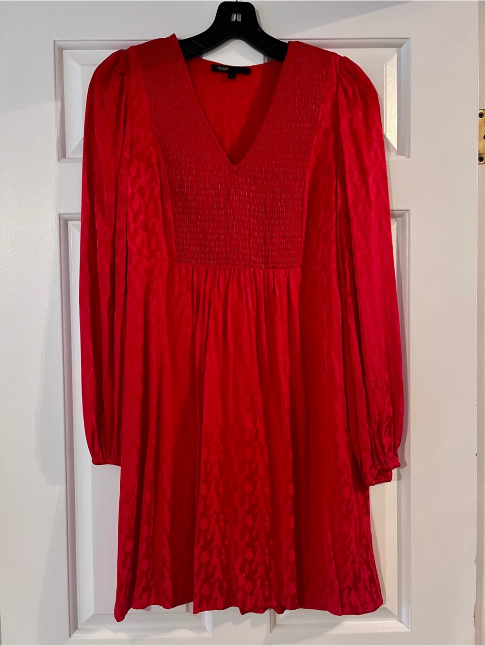 Maje Red V‑Neck Long Sleeve Mini Dress